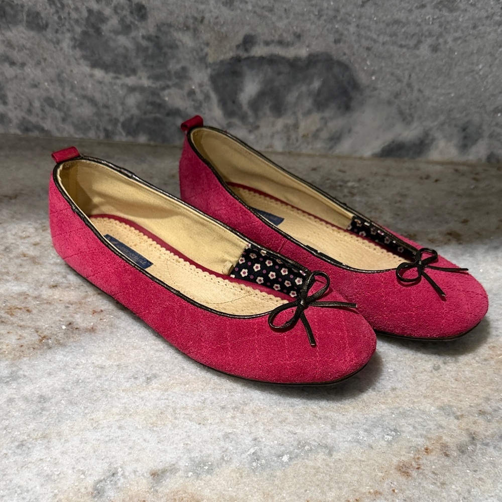 American Eagle Sueded Leather Fuchsia Bow Top Ballet Flats